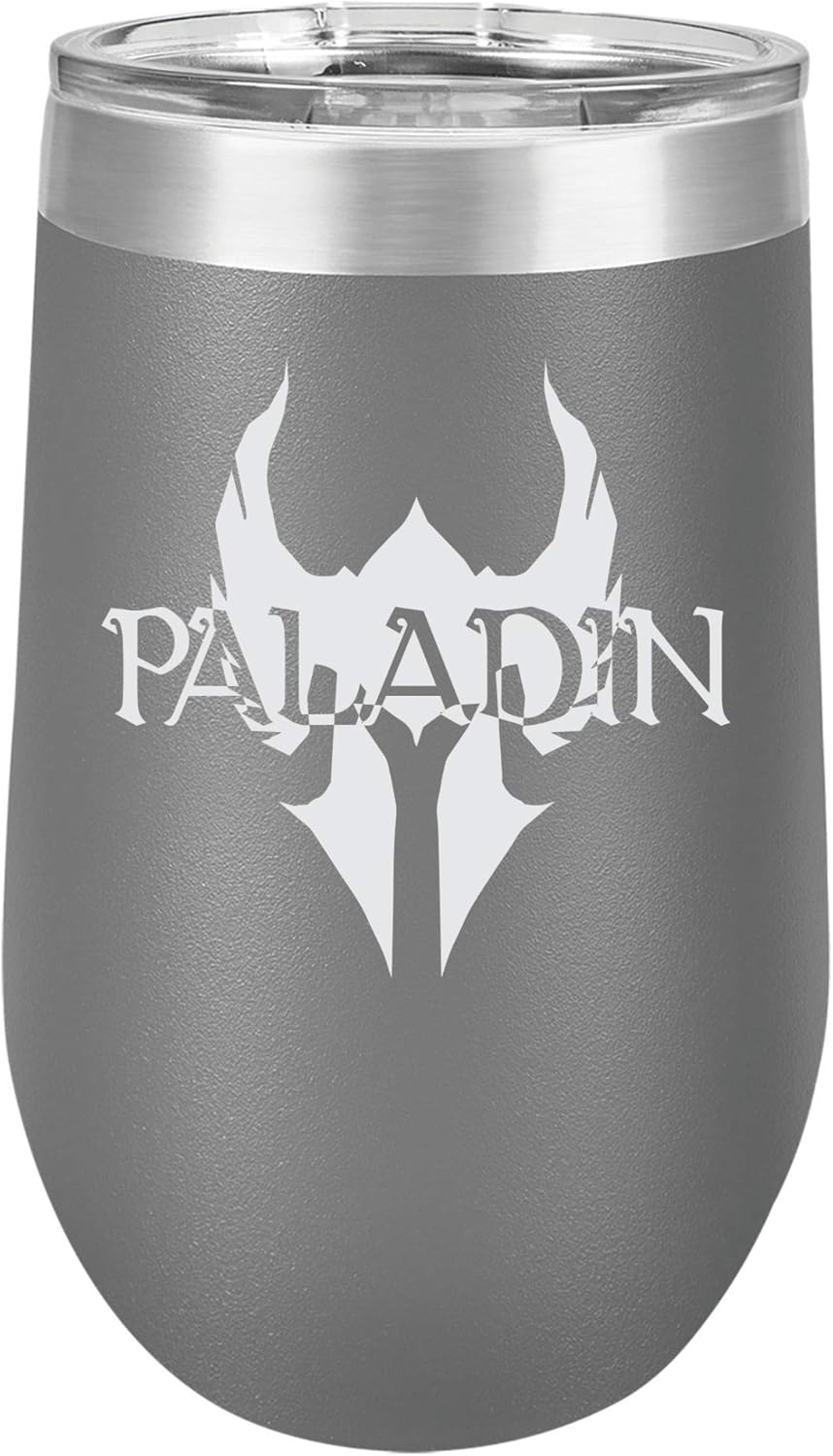 Paladin Class Game Inspired Design Engraved Large Stainless Steel Wine Tumbler, 16 Oz., Fuchsia