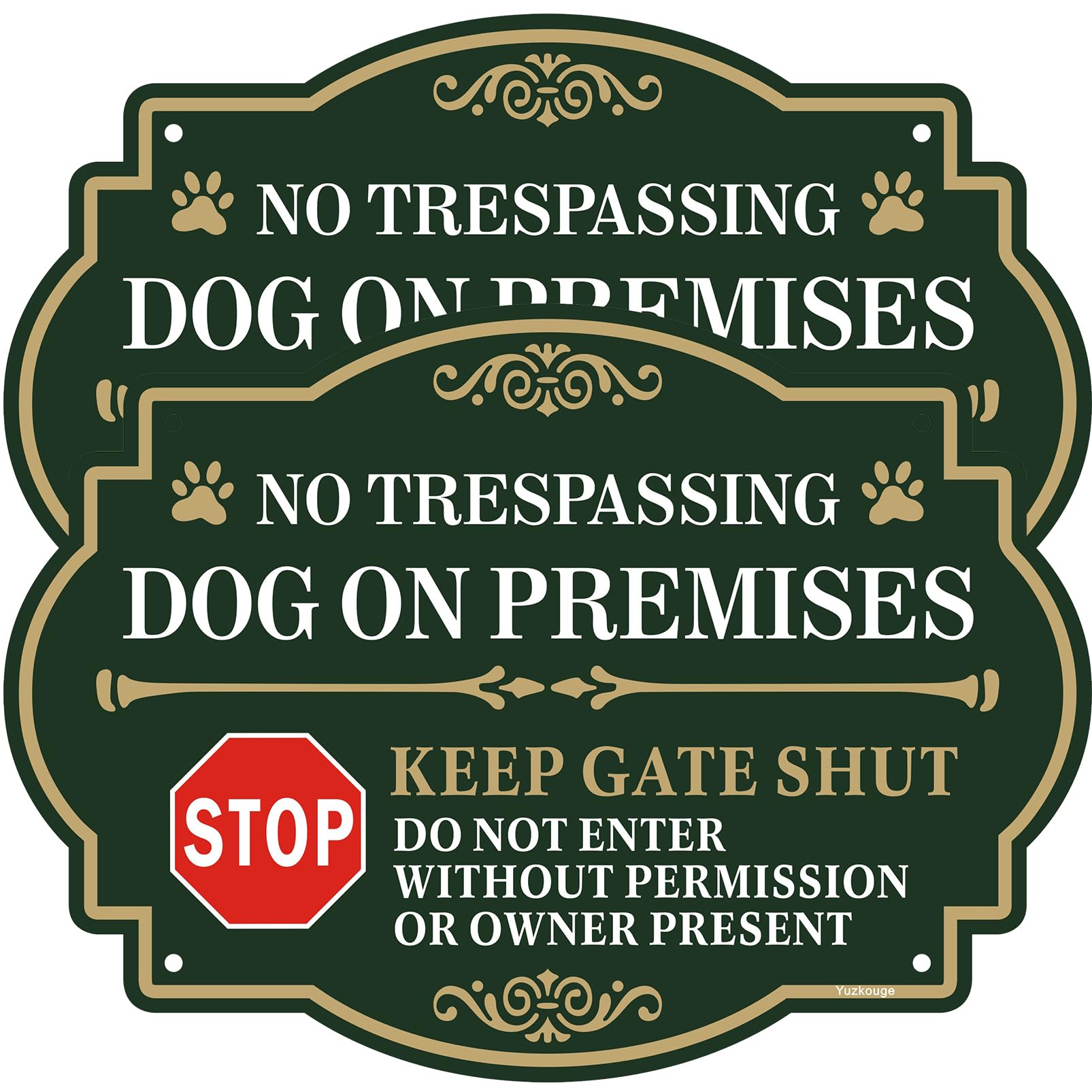 No Trespassing Dog On Premises Keep Gate Shut Sign, 2 Pack, 25 x 18 cm Rust Free Aluminum Keep Gate Closed Sign, Weatherproof