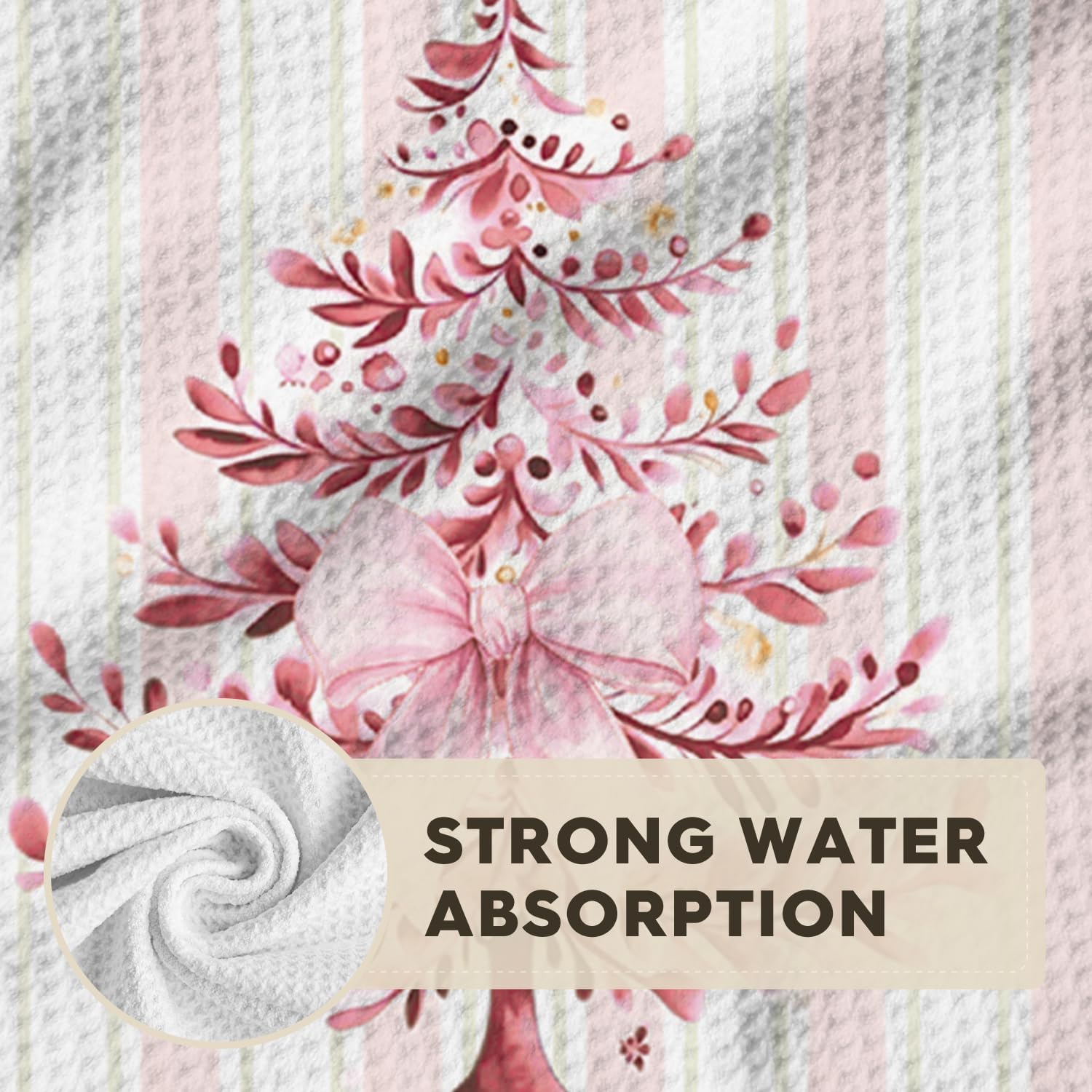 Artoid Mode Pink Stripe Xmas Tree Ornament Christmas Bar Kitchen Towels, 12x24 Inch Quick Dry Microfiber Cloth Dish Towels for Drying Set of 4 - Image 6