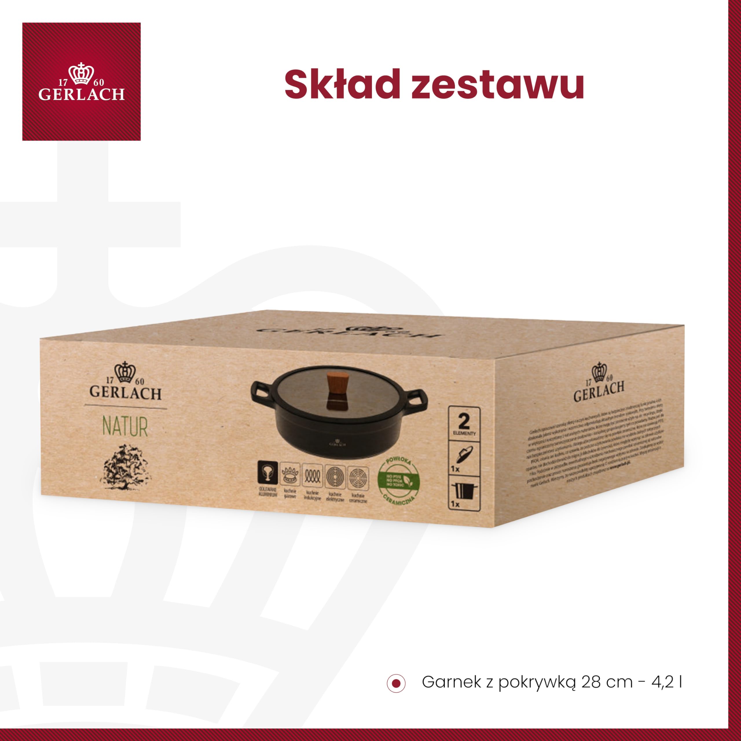 Gerlach Natur Garnek Indukcja Powoka Ceramiczna Trójwarstwowe Dno Do Kuchenki Gazowej Elektrycznej Ceramicznej Piekarnika 28 cm