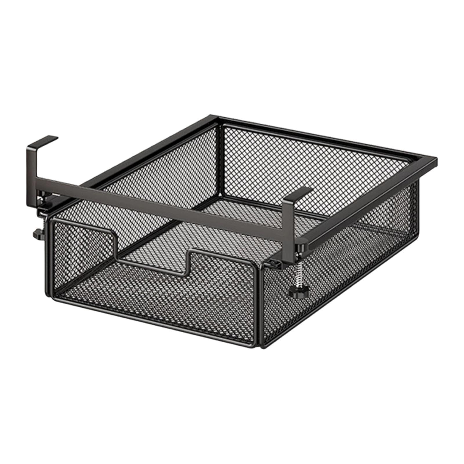 LOVIVER Under Desk Drawer Basket Clamp on Large Capacity Mesh Metal Accessories Tray Invisible Organizer, Black S