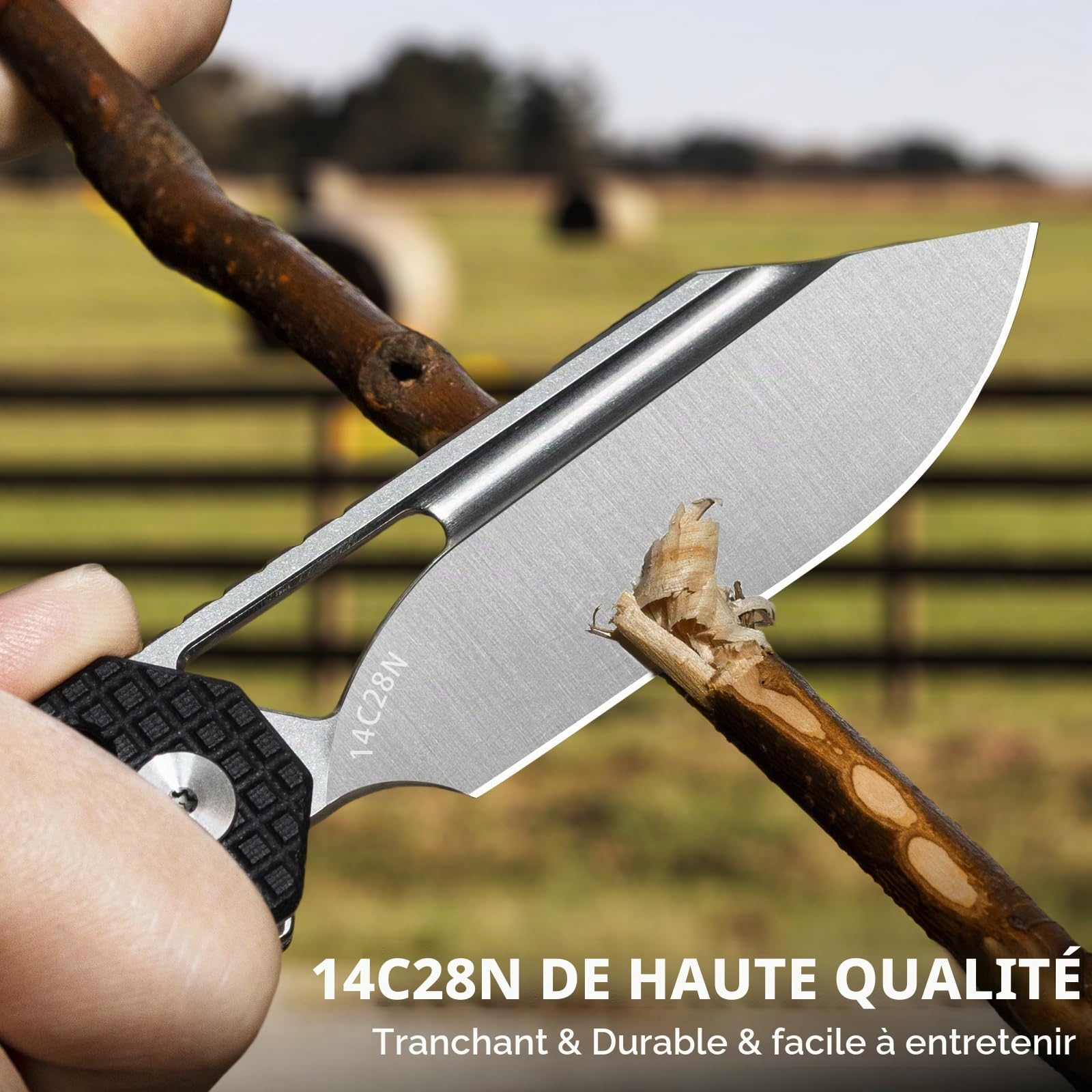 NedFoss COUGAR couteau pliant, 14C28N acier couteau survie, Longueur lame 8.7 cm, manche aluminium avec clip ceinture, mini couteau de poche