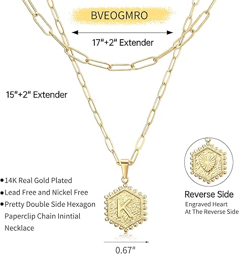Miniatura 5 de Gold Layered Necklaces for Women,14K Gold Plated Paperclip Chain Necklace Personalized Letter Pendant Initial Necklaces Gold Jewelry