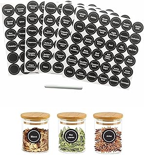 180 Spice Labels for Food Containers, Chalkboard Labels for Jars,Spice Labels Stickers Preprinted Pantry Labels,Small Chalk Labels Spice Jar Labels-Round 168 Printed,12Blank Stickers,1Erasable Chalk