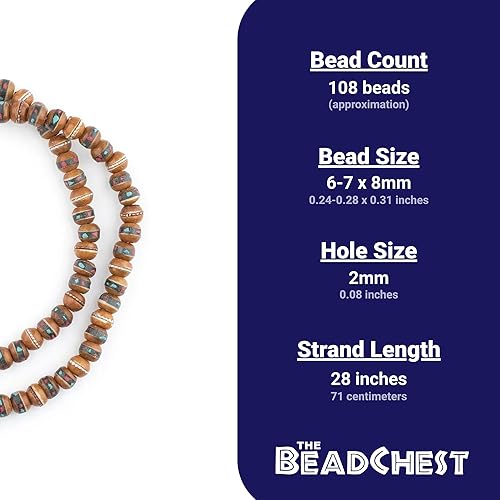Miniatura 4 de The Bead Chest Cuentas de Mala de hueso con incrustaciones de marrón miel, 0.315 in, agujero grande redondo de Nepal, hilo de 28 pulgadas