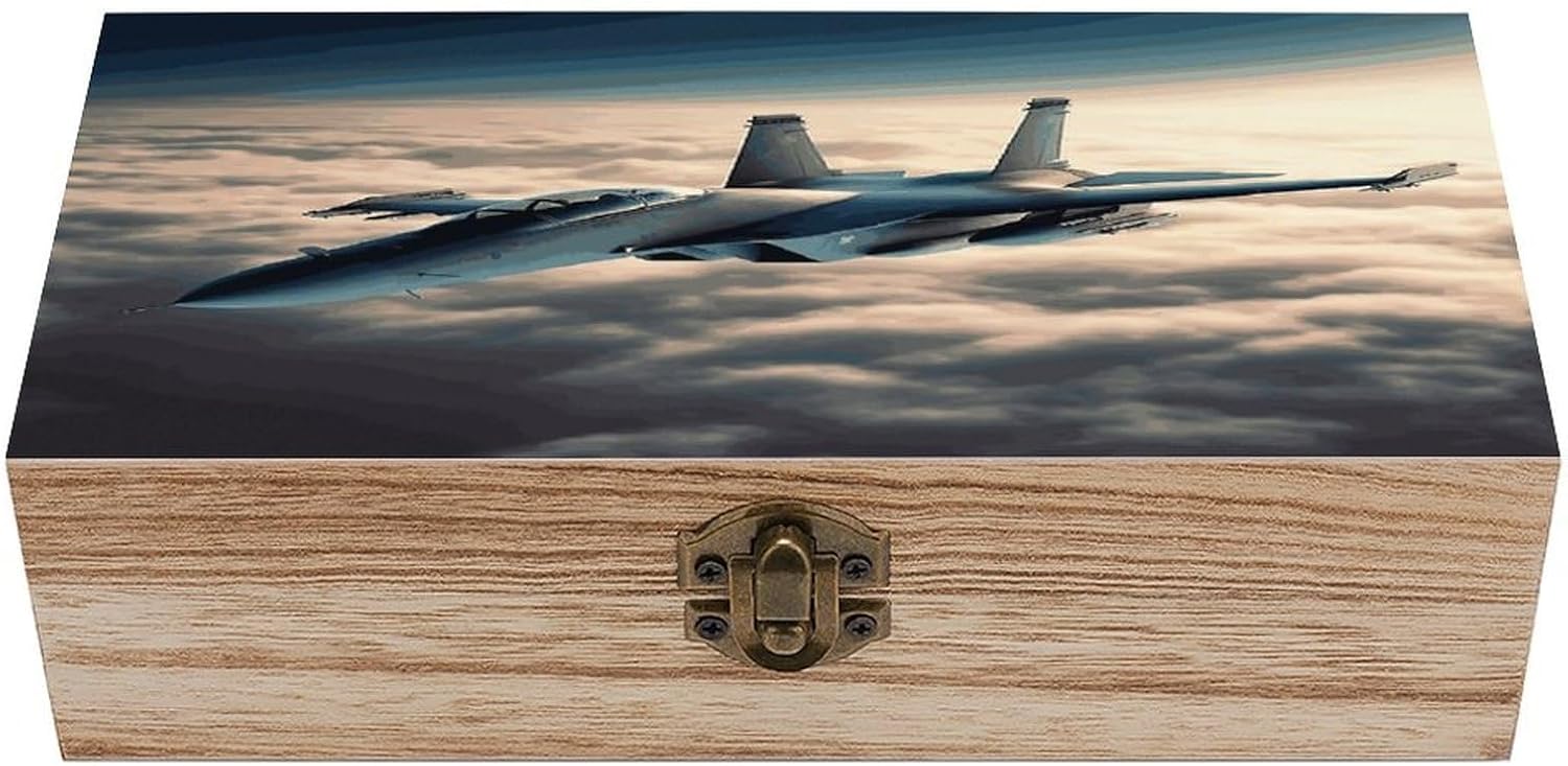 Aircraft Fighter Jets Wooden Storage Box 7.9" X 3.9" X 2.3"