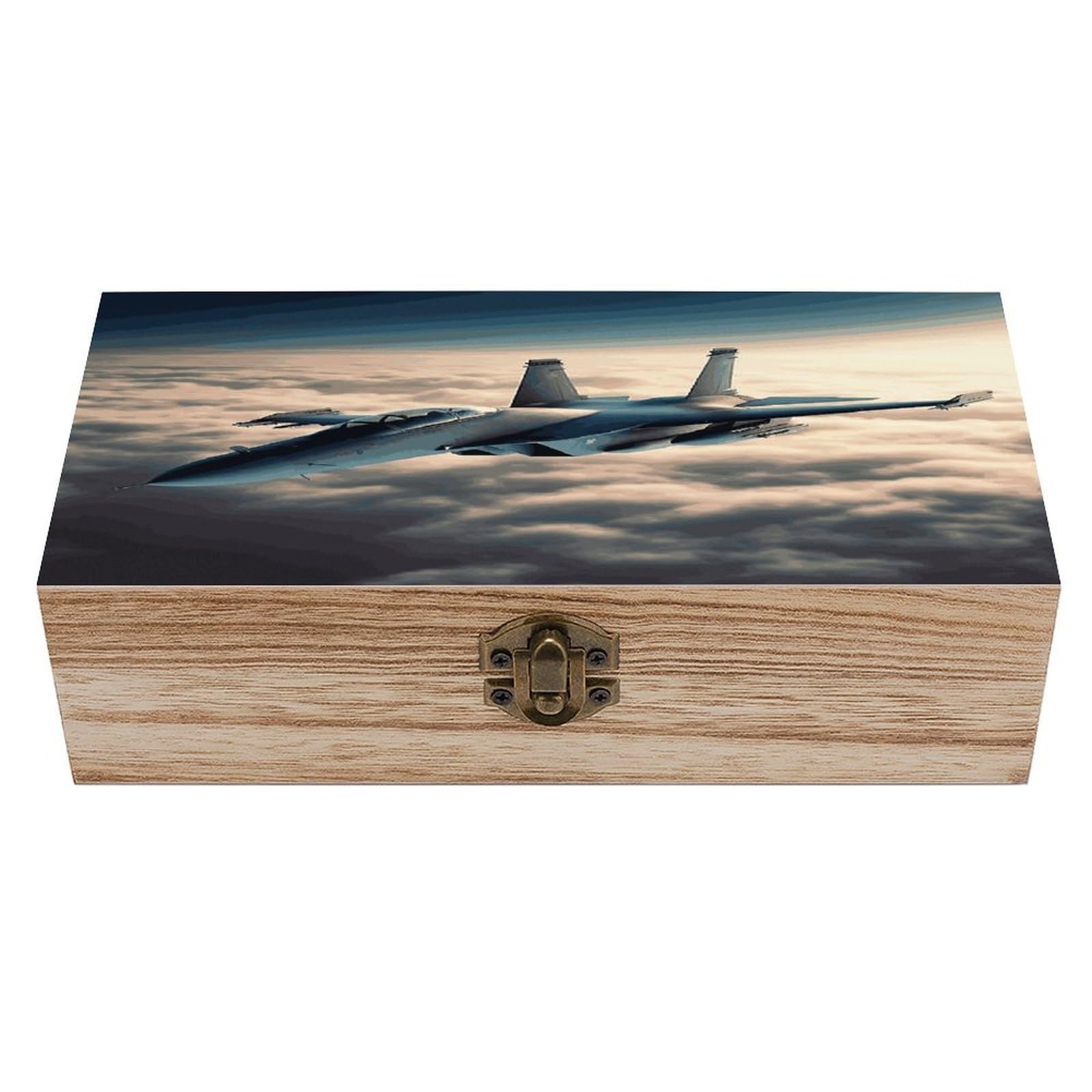 VstaDank Aircraft Fighter Jets Wooden Storage Box Wooden Keepsake Box with A Hinged Lid Fashion Memory Treasure Boxes Decorative Jewelry Case for Crafts Photo Home Decor Wood Gift Box