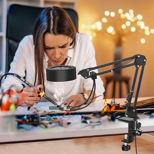 Miniatura 7 de Ventilador extractor de humo de soldadura 3 en 1 con 2 manos ayudantes y 3 filtros de carbono, 10 luces LED de 3 colores de luz, abrazadera de