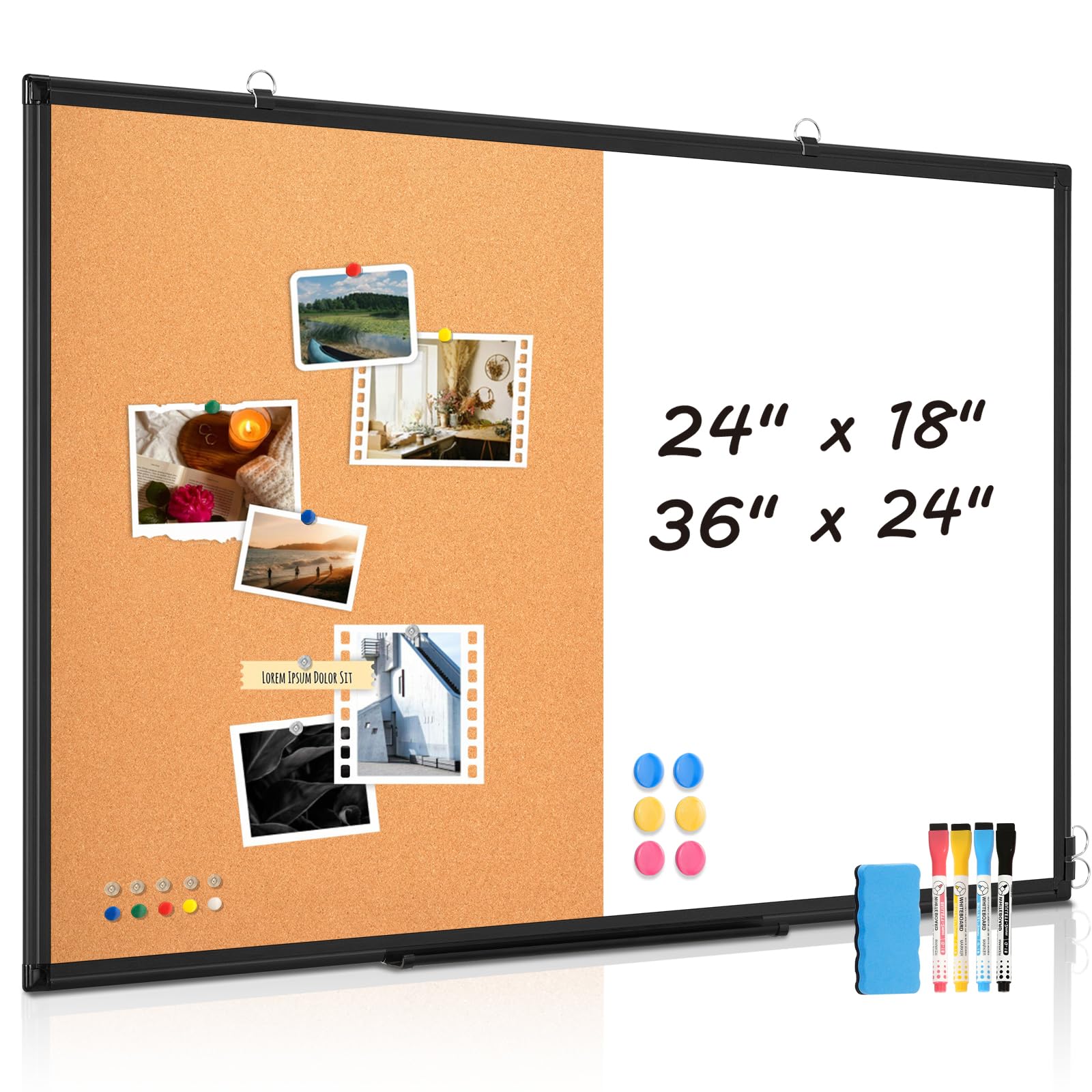 WALGLASS - Juego de pizarra blanca magnética de corcho y borrado en seco para pared, pizarra blanca y corcho con marco de aluminio, para el hogar, el aula, la oficina