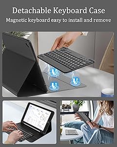 Keyboard Case for iPad 9th Generation 2021 10.2 Inch, Detachable Wireless Rechargeable Keyboard for iPad 8th/7th Gen, Slim Folio Stand Cover with Pencil Holder for iPad Pro 10.5" / iPad Air 3rd Gen