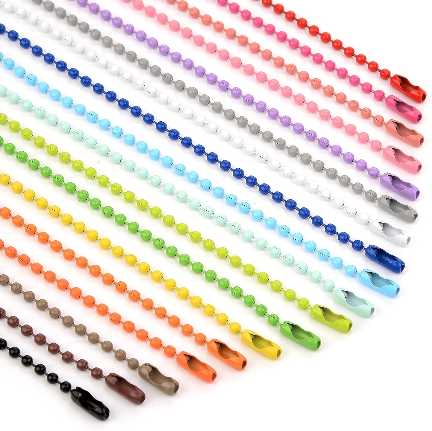 Ball chain, 20pcs Colorful Metal Necklace 2.4mm Beaded with Connectors for DIY Bracelet Jewelry Making Accessorise 12CM for Tag Chain(Mixed Color)