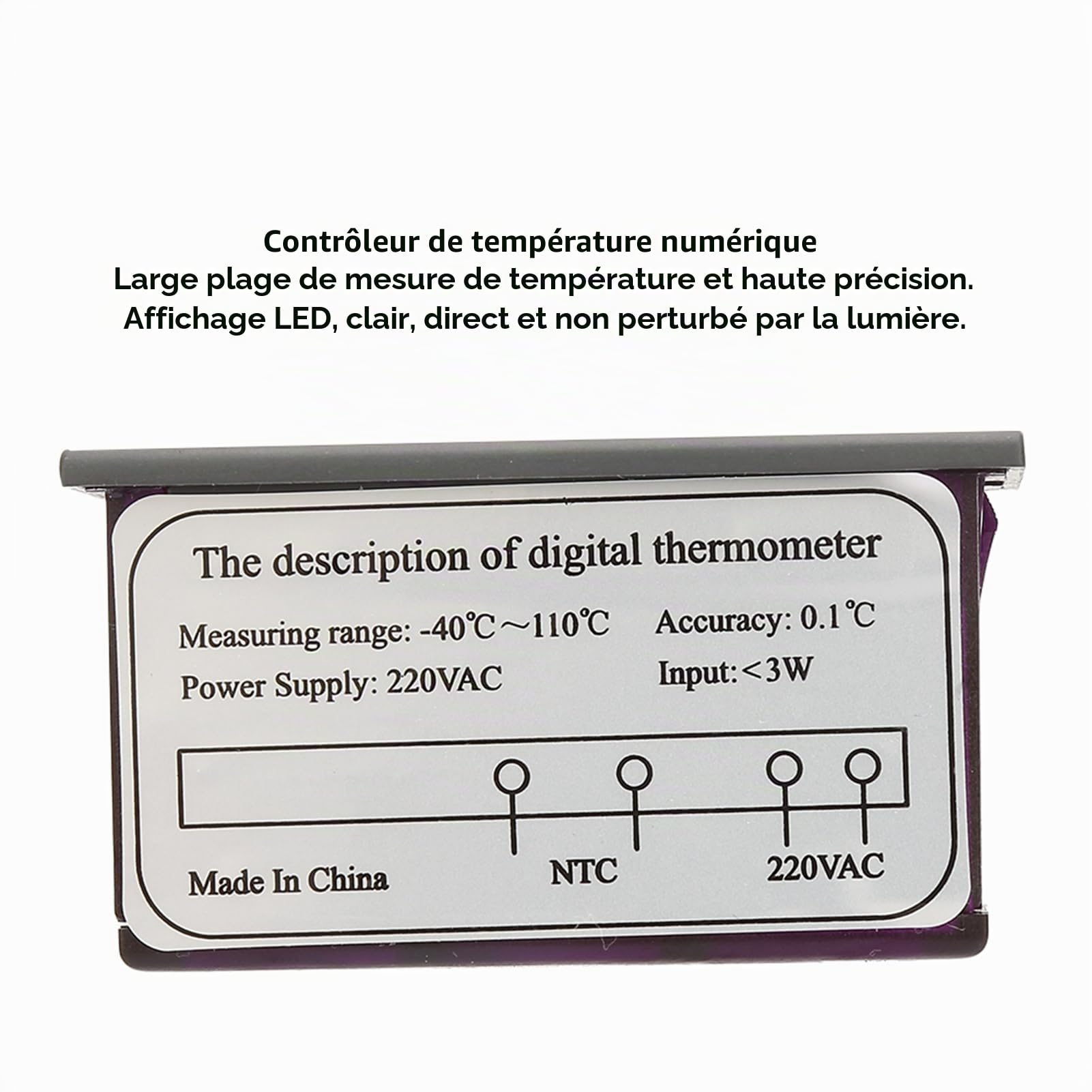 TPM-900 Contrôleur de Température Numérique 220VAC 3W, -40℃~110℃, Contrôleur de Thermostat de Capteur, avec Indicateur de Panneau LED et Insérez Panneau, Refroidissement et Chauffage,Précision ±0.1℃