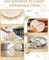 Vista 8 de LIYH - 24 platos de plástico reutilizables, platos irrompibles, platos de plástico festoneados, aptos para lavavajillas, juegos de platos de marfil