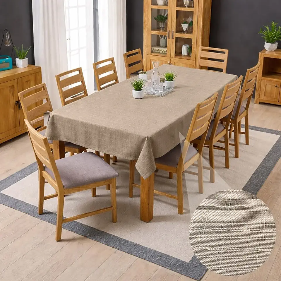 Toalha Mesa Linho Oxford Slub Premium Rústico Mesa Buffet Tecido Jantar Festa Decoração (BEGE - 8 LUGARES)