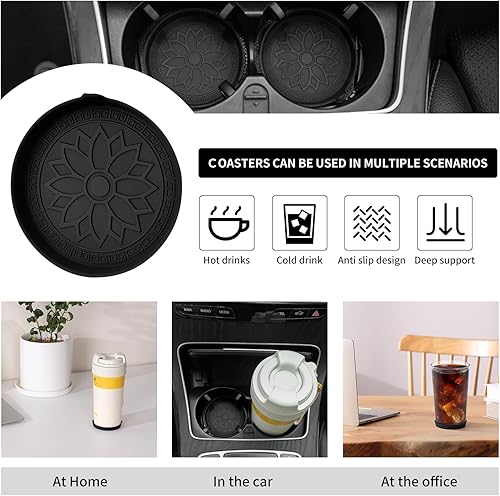 Miniatura 5 de Juego de 4 portavasos para automóvil, juego de portavasos negros, accesorios de automóvil, portavasos universales de silicona para interiores para