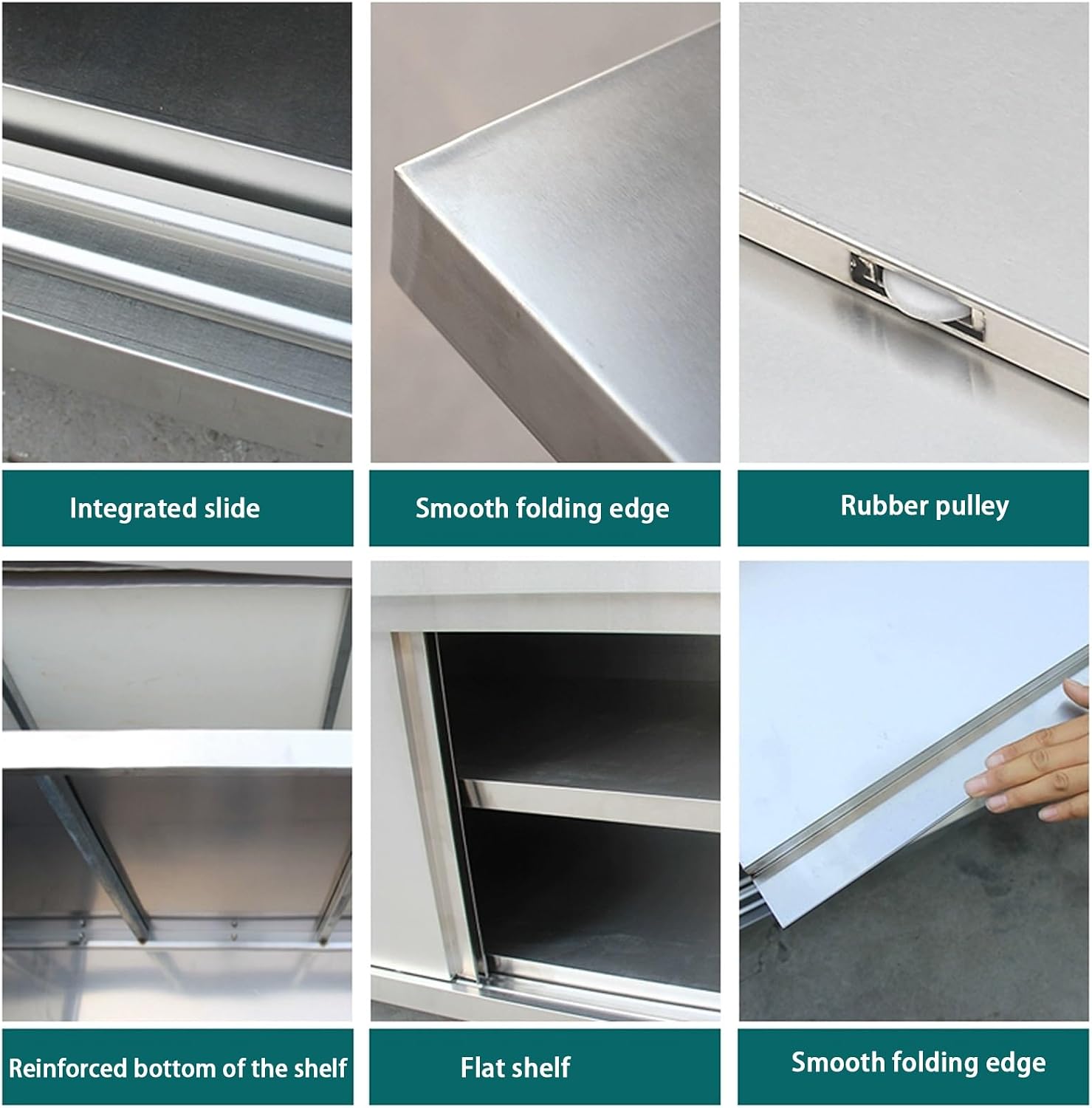 Stainless Steel Kitchen Worktop Table, Food Prep Worktable, Steel Prep Table, Single Pass Kitchen Worktop Storage Cabinets, for Home, Restaurant, Hotel and Garage(100x50x80cm)