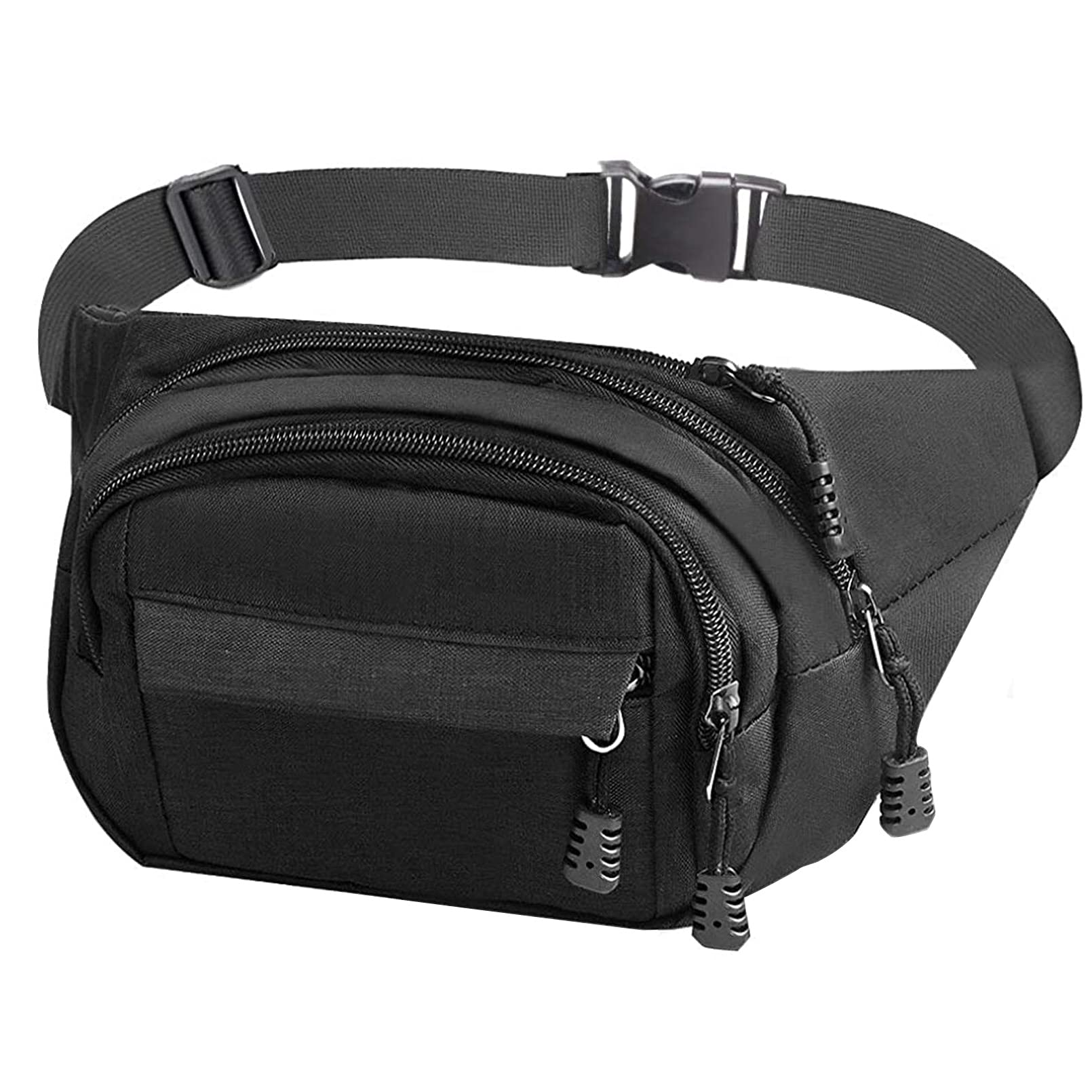 Bum Bag Multifunctional Belt Bag Zip Waterproof Waist Bag for Men and Women for Travel Hiking and All Outdoor Activities (Black) (5 Pockets), black, S,