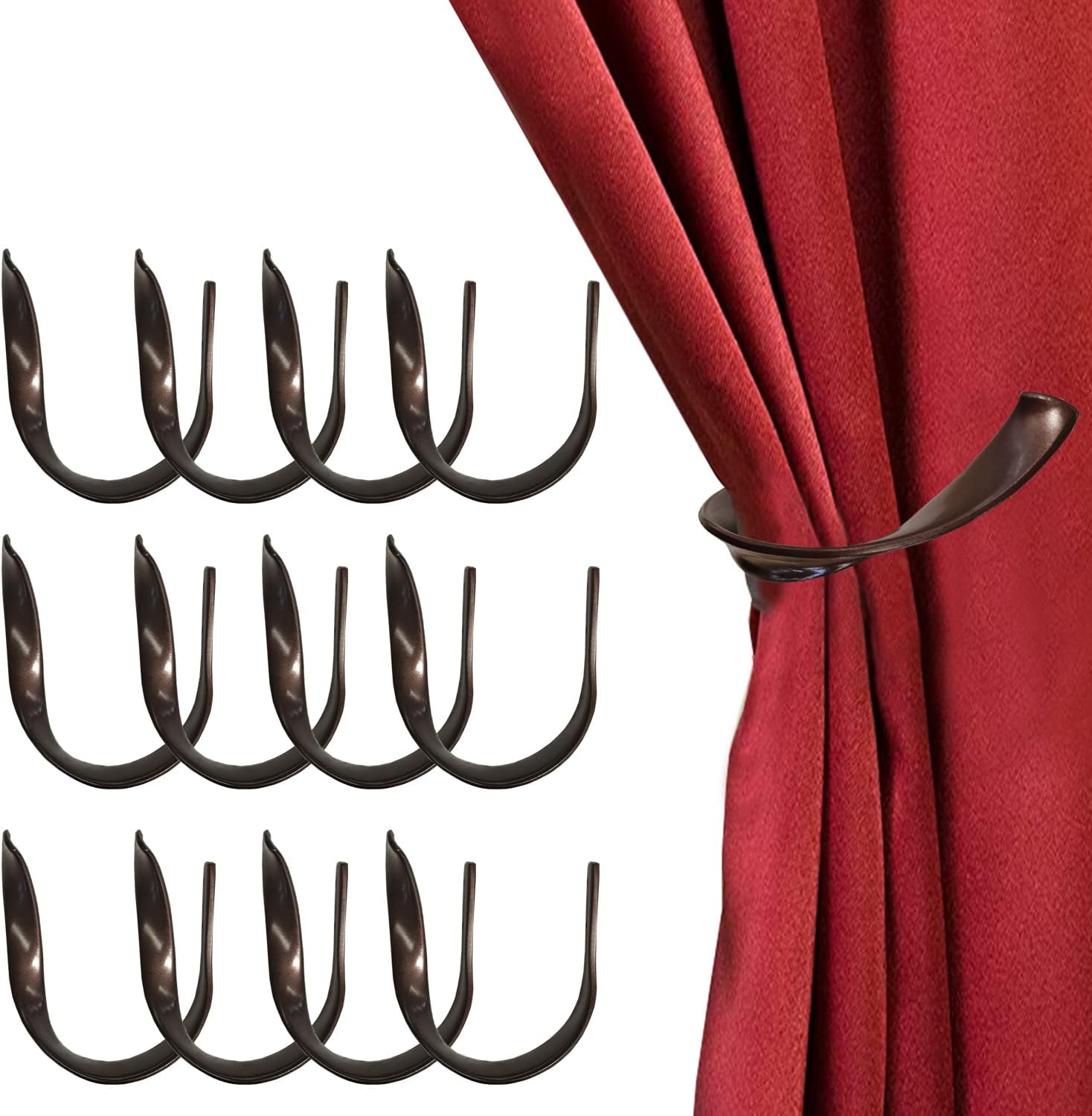Decorative Curtain Holdbacks,Wall Mounted Window Drapery Tiebacks for Bedroom,Livingroom,Office Come with Screws (Bronze Dark,12)