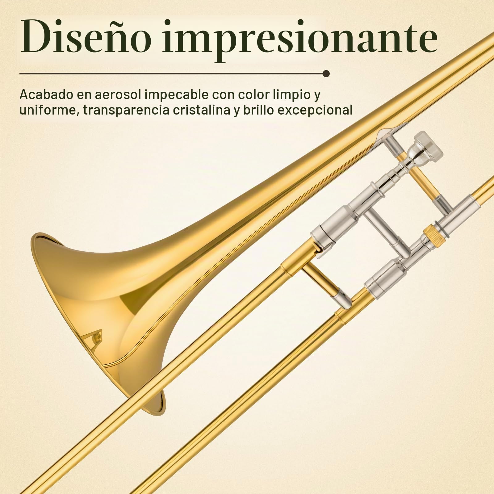 SONICAKE Trombón Alto Bb, Laca Dorada de Latón, Kit completo para principiantes con Boquilla 7C, Estuche rígido, Guantes y Accesorios QTB-01