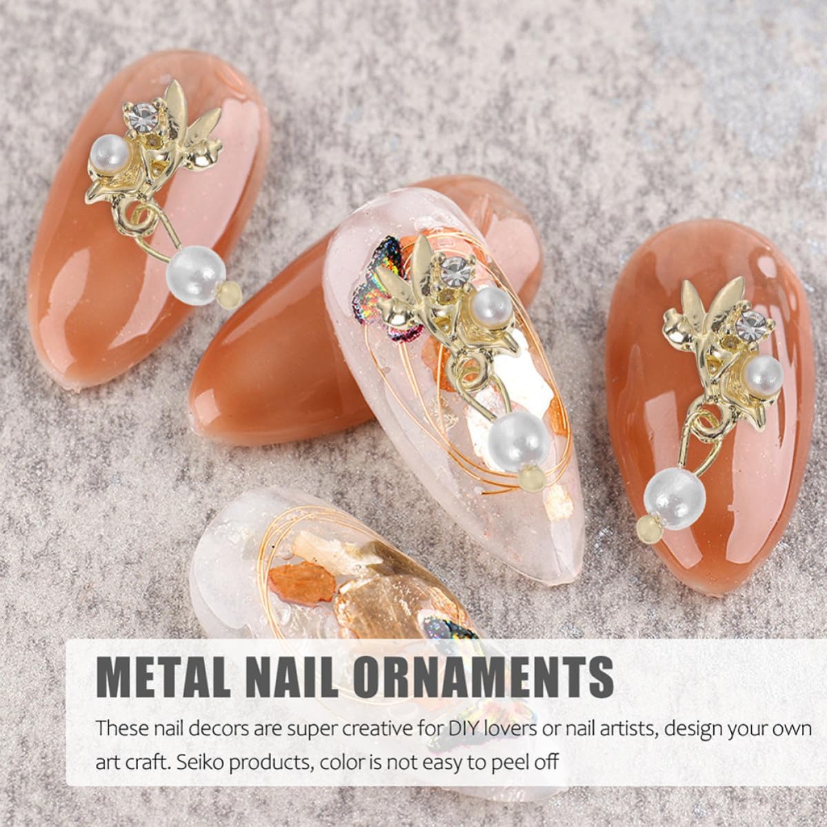 12pcs Pearl Nail Charms Alloy Nail Art Studs for Nails