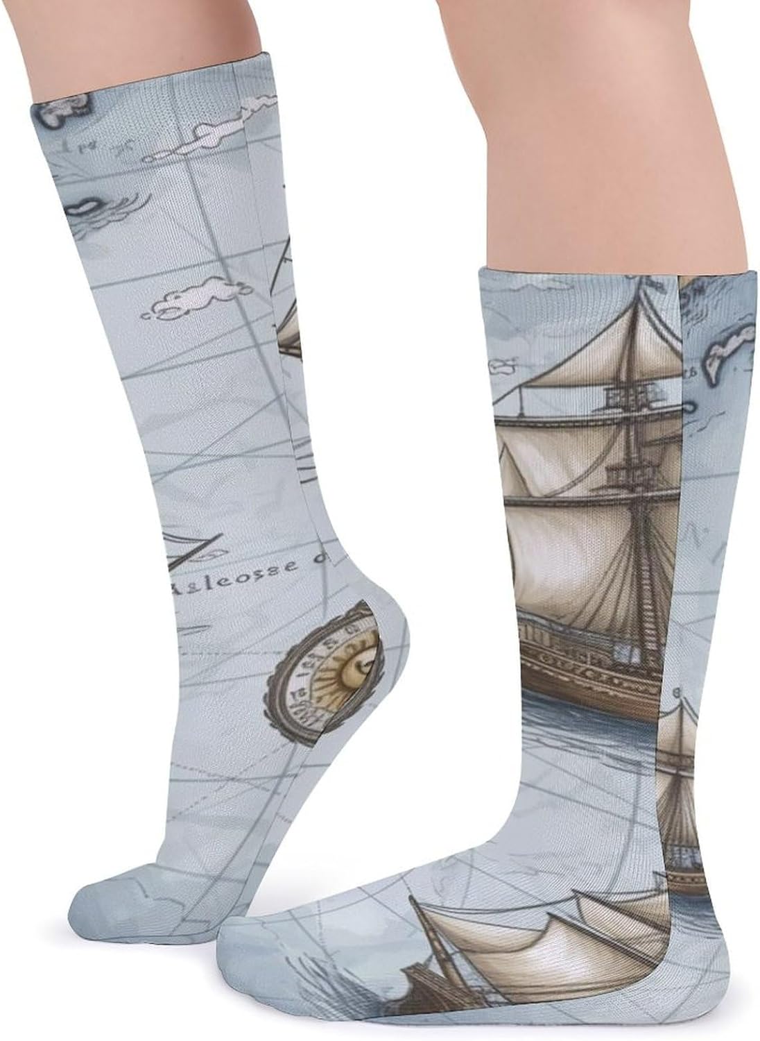 Boat Map Socks Warm Thick Cozy Crew Hiking Boot Socks Casual Knee High Sock for Women Mom