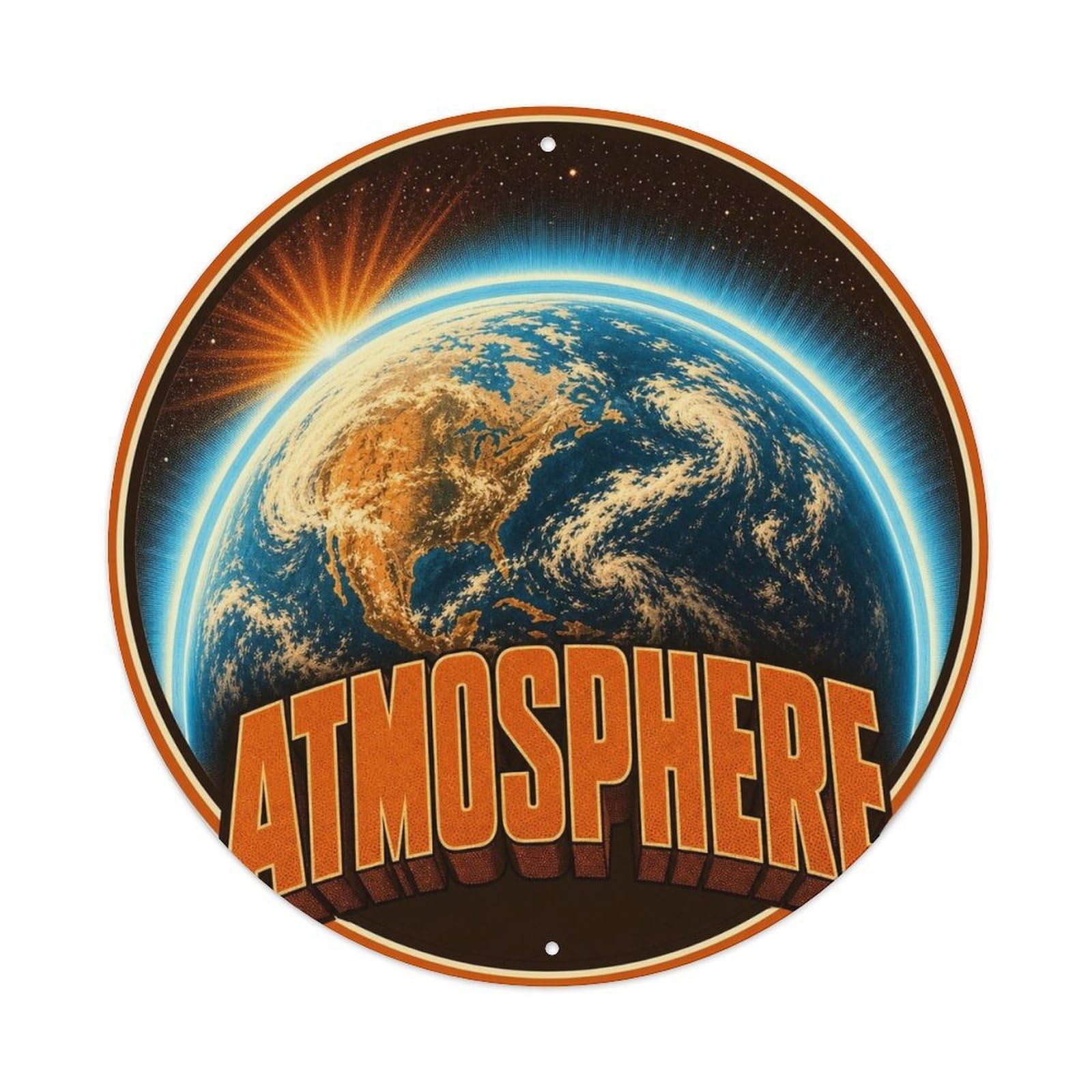 Deep Space Planetary Orbit Earth Atmosphere Starscape Metal Tin Sign Plaque Wall Decor for Cafe, Man Cave, Club Bar, Office, Home Garden Round Metal Poster 8x8Inch