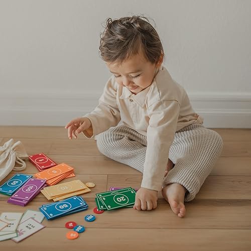 Miniatura 2 de Good Ground Juego de simulación para niños de fieltro educativo Montessori juguete dólares billetes monedas, billetera, juego de conteo para niños