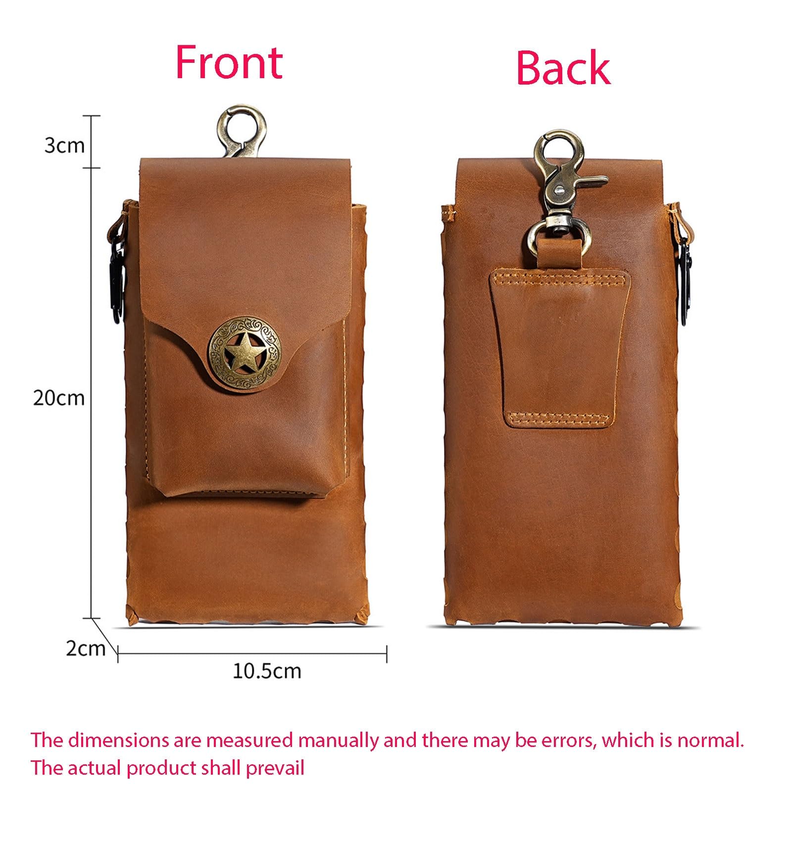 Marsupio mobile da uomo, organizer in pelle con clip in metallo e chiusura magnetica, ideale per attività all'aperto, pesca, caccia, lavori edili, Marrone chiaro