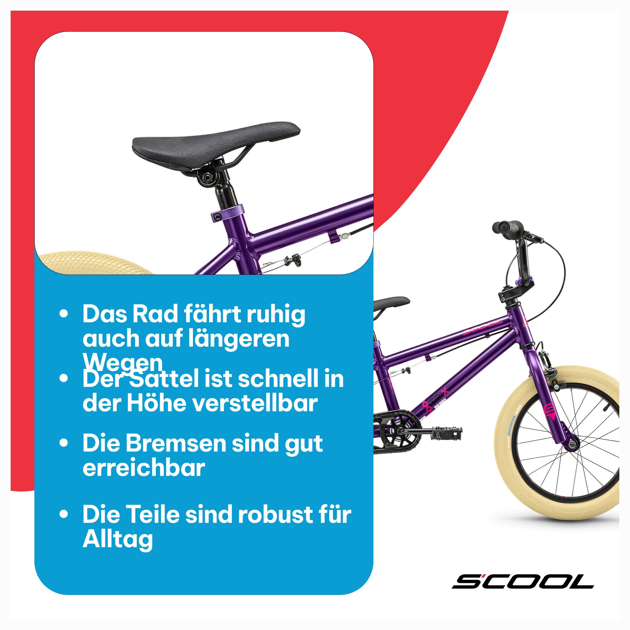Kinderfahrrad 16 Zoll, Kinder BMX Fahrrad, 1-Gang,S’COOL XtriX Mini BMX, Fahrrad für Kinder ab ca. 4 Jahren – Körpergröße ca. 100–120 cm