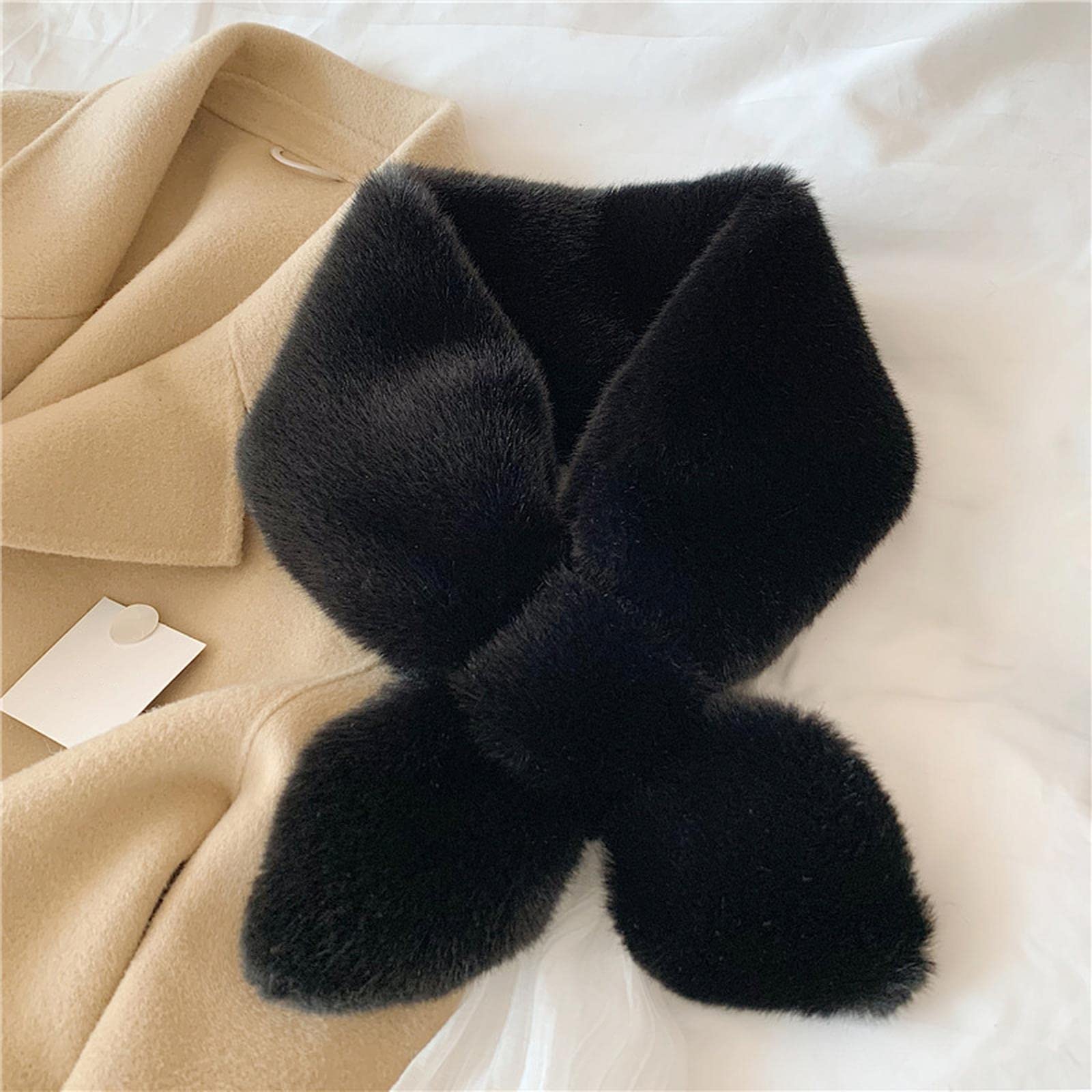MOGSA Bufandas falsas de piel de conejo para mujer, bufanda gruesa de invierno para otoño