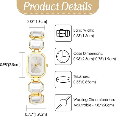JewelryWe Women's Square Crystal Watch: Quartz Analog Elegant Metal Rhinestone Band Casual Wristwatch for Daily Working Parties Christmas for Mother's Day