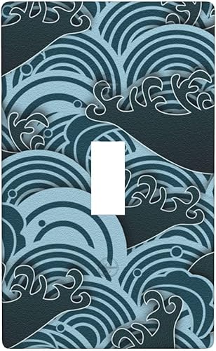 Miniatura 14 de Placas de pared para receptáculo de dispositivo dúplex de 1 banda, cubiertas de toma de corriente azul retro onduladas, cubiertas decorativas para