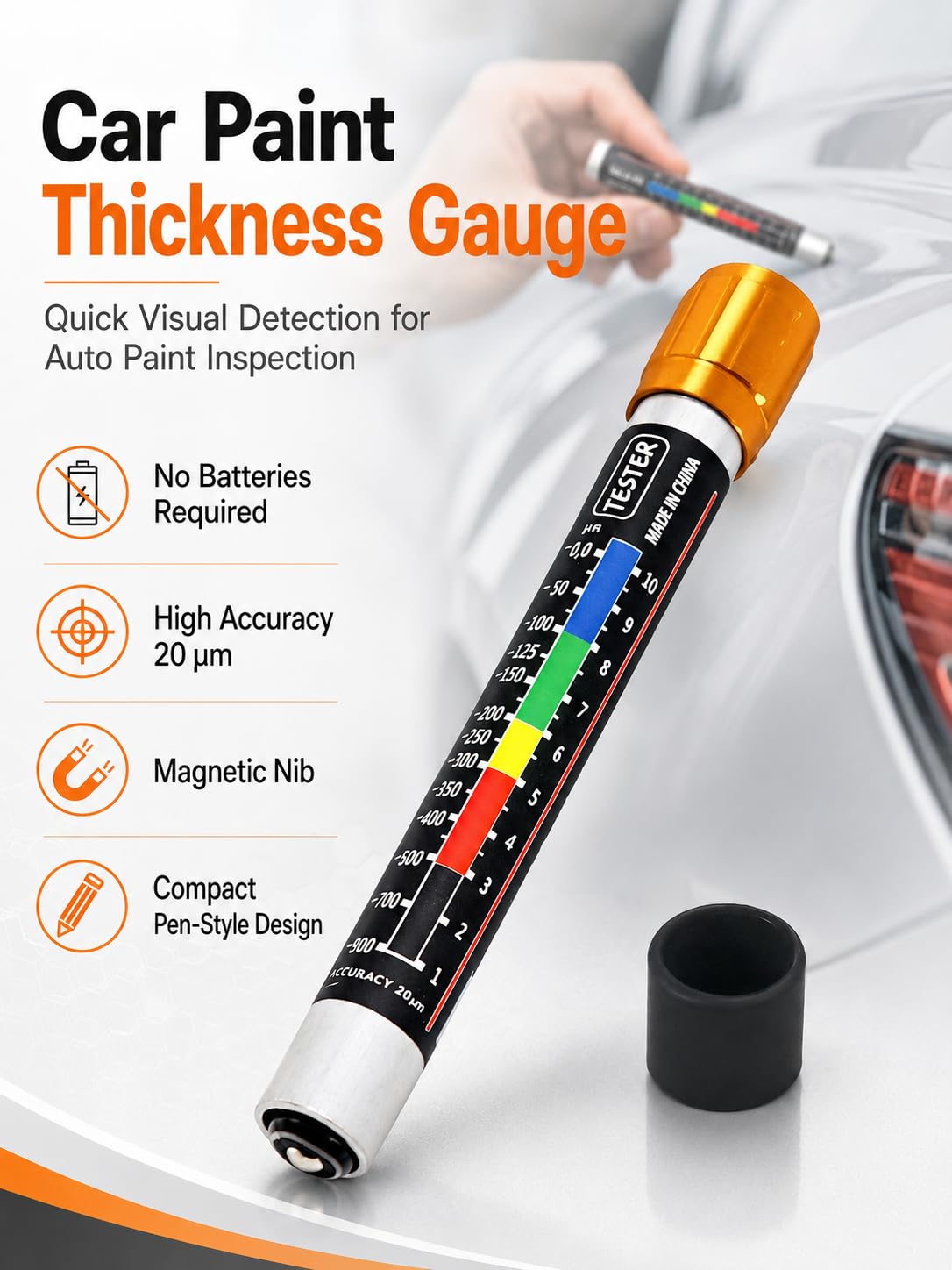Misuratore di Vernice per Auto, Rilevatore di Danni alla Carrozzeria dell'auto con Punta Magnetica e Scala Cromatica su Scala Micrometrica per Auto per Controllare lo Spessore Della Vernice