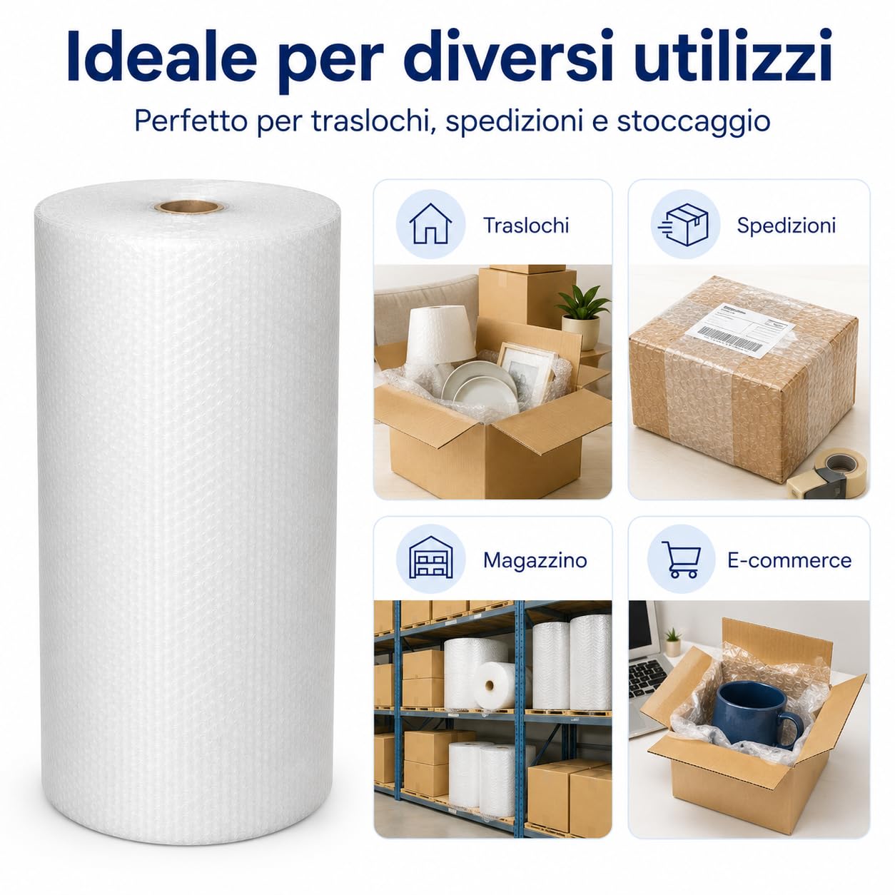 All4All Pluriball per Imballaggio 100 cm x 100 m, Rotolo con Bolle d’Aria, 100 m², Protezione Antiurto per Spedizioni, Traslochi, Mobili e Oggetti Fragili