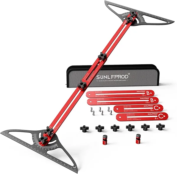 SUNLFPROD Stair Tread Template Tool - Dual Solid Nut Locking Stair Tread Tool Jig, Stair Measuring Tool Jig, Stair Step Scribe Tool, Stair Template, Stair Gauge Tool (Red-Gray)
