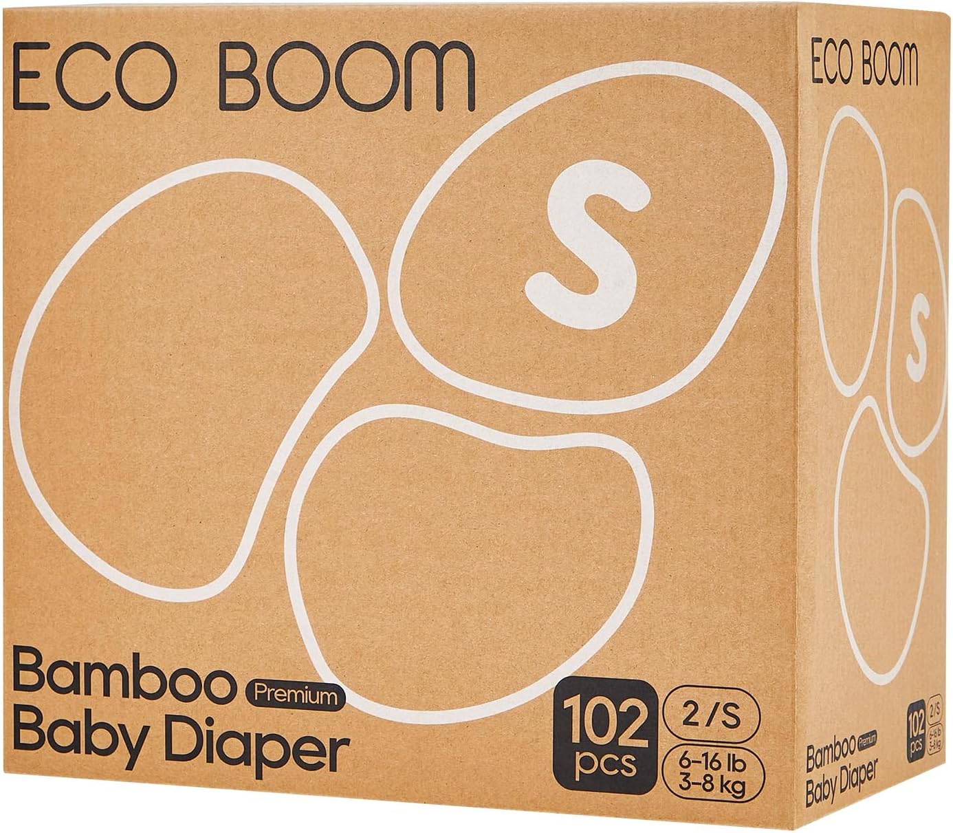 ECO BOOM Diapers, Viscose from Bamboo Diapers, Natural Soft Disposable Nappies for Infant, Size 2 Suitable for 6 to 16lb (Small - 102 Count)
