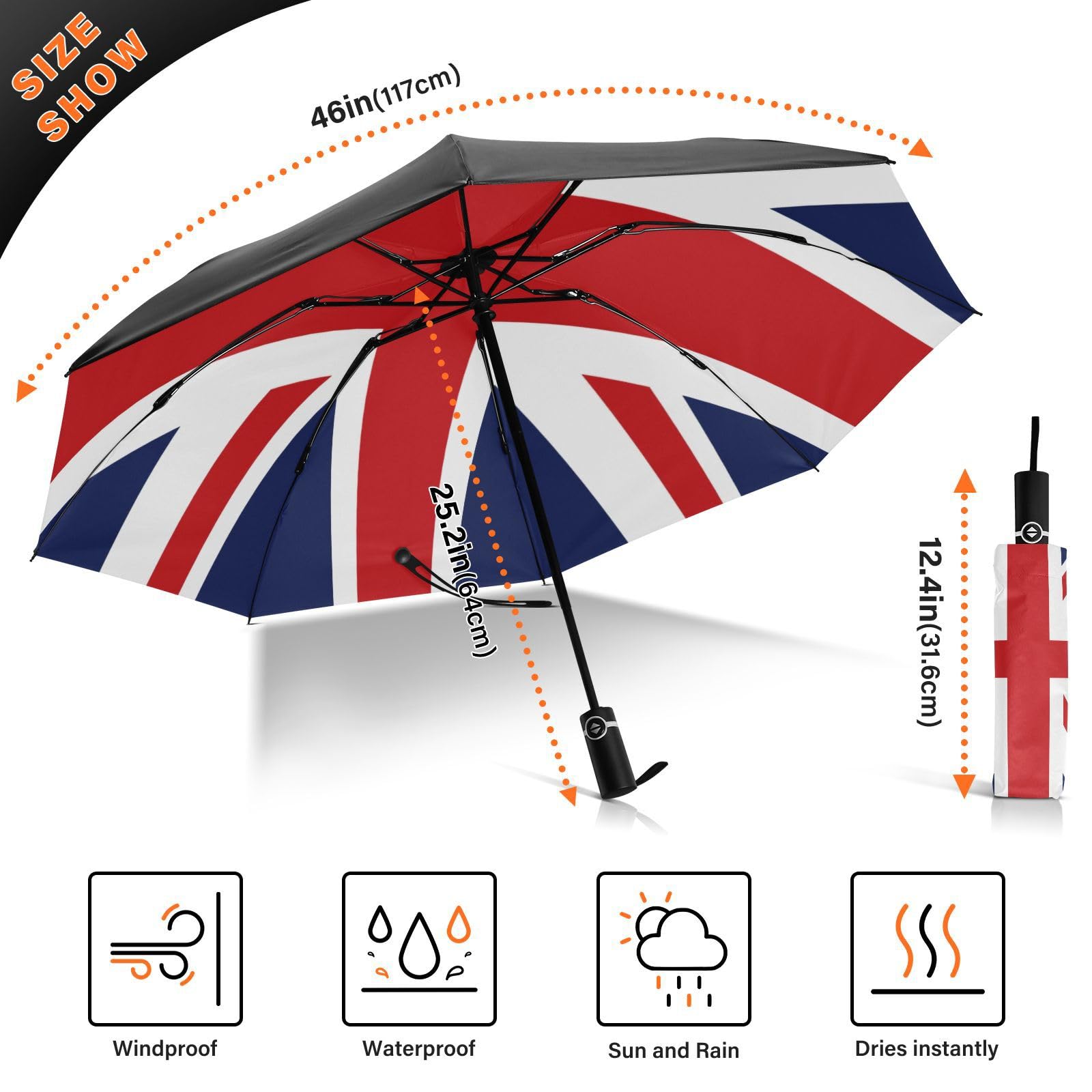 ALAZA Umgekehrter Regenschirm für Regen und Sonne, automatisches Öffnen und Schließen, 117,8 cm, tragbar, umgekehrt, faltbar, UV-Regenschirm für Damen und Herren