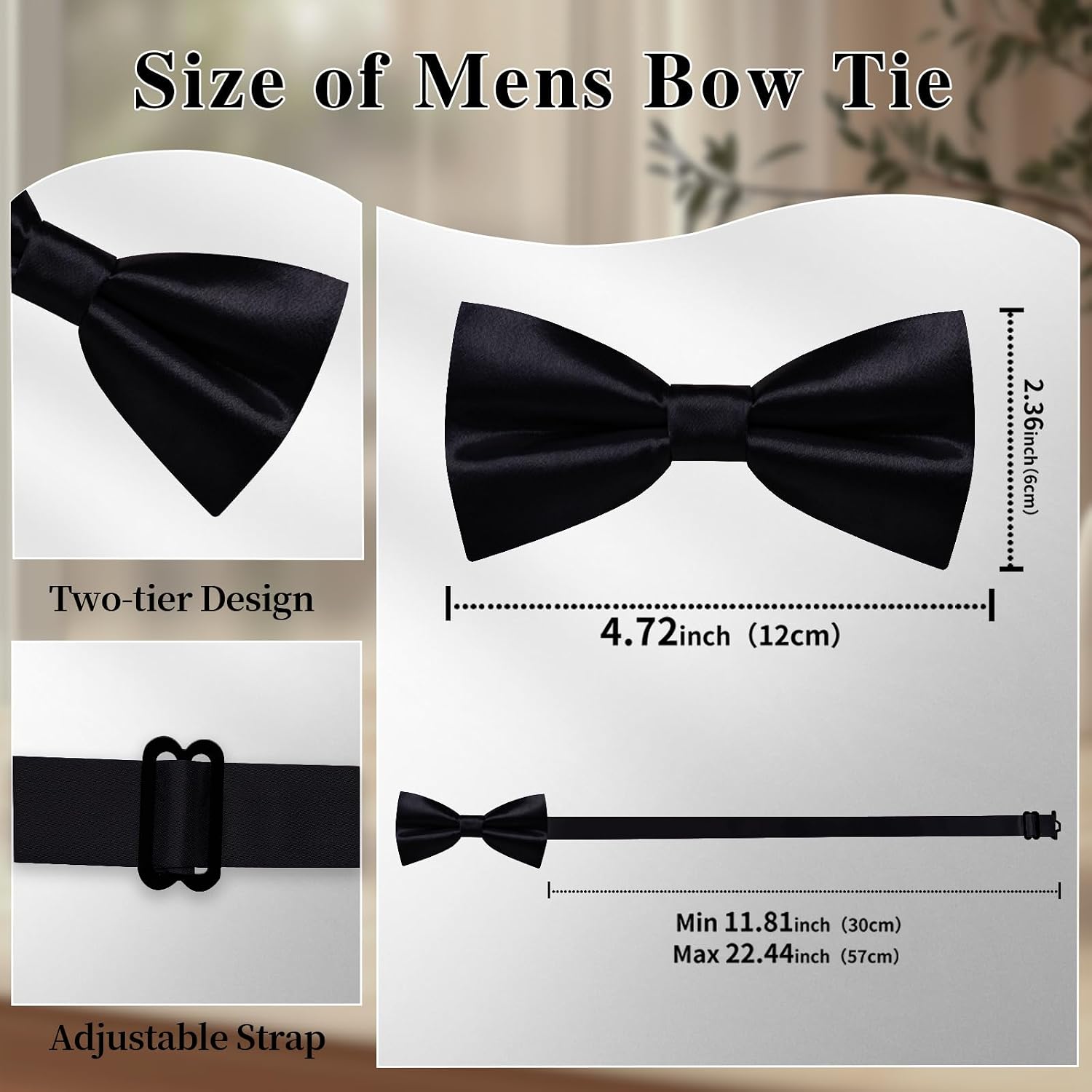DiBanGu Mens Pre-tied Bow Tie Pocket Square and Cufflinks Set | Mens Satin Bow Tie Set 4PCS, Solid Pre-tied Bowtie, Great Gift Box, Wedding Business Formal