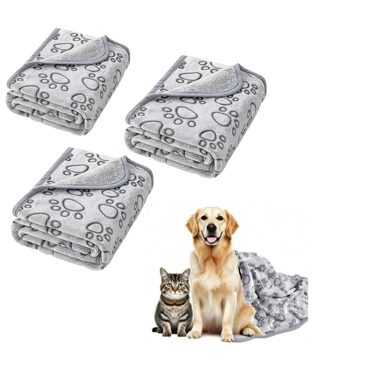 QminTouyzs Dog Blanket 3 Pack Washable Puppy Blankets, Soft Pet Blankets for Furniture Protection and Travel Comfort,The Puppy Blankets Plush Gray Blanket Set for Small Medium Dogs