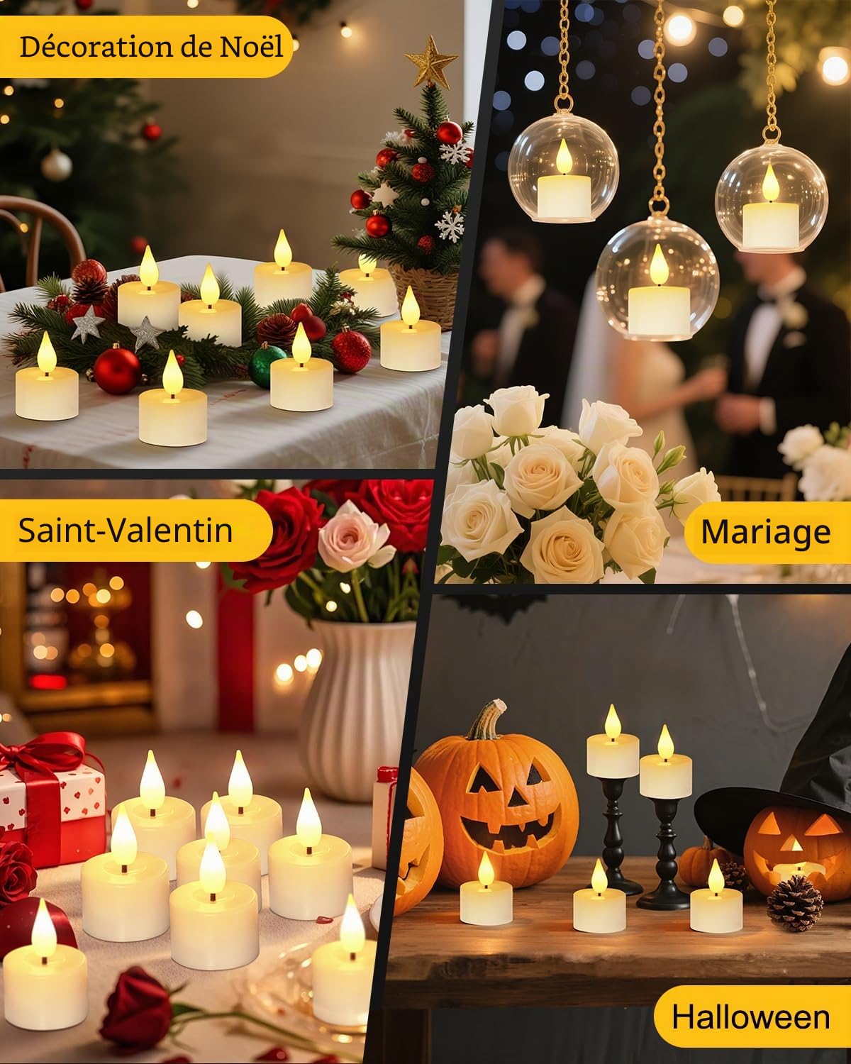 Bougies Chauffe Plat LED avec Station de Recharge Magnétique, Lot de 12 Bougies LED Scintillantes avec Minuterie et 2 Télécommandes, Idéales pour Noël Halloween Table Fêtes Salon Décoration