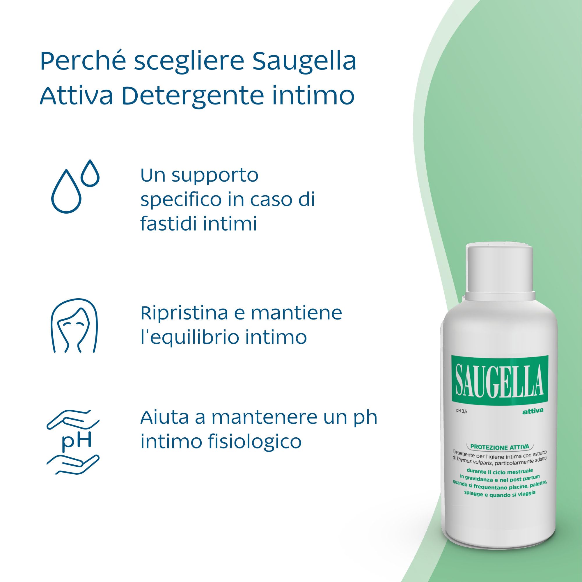 Saugella Attiva, Detergente Intimo Antibatterico, pH 3.5, con Estratto di Timo, Adatto Post Parto, in Gravidanza e Durante il Ciclo Mestruale, 750 ml