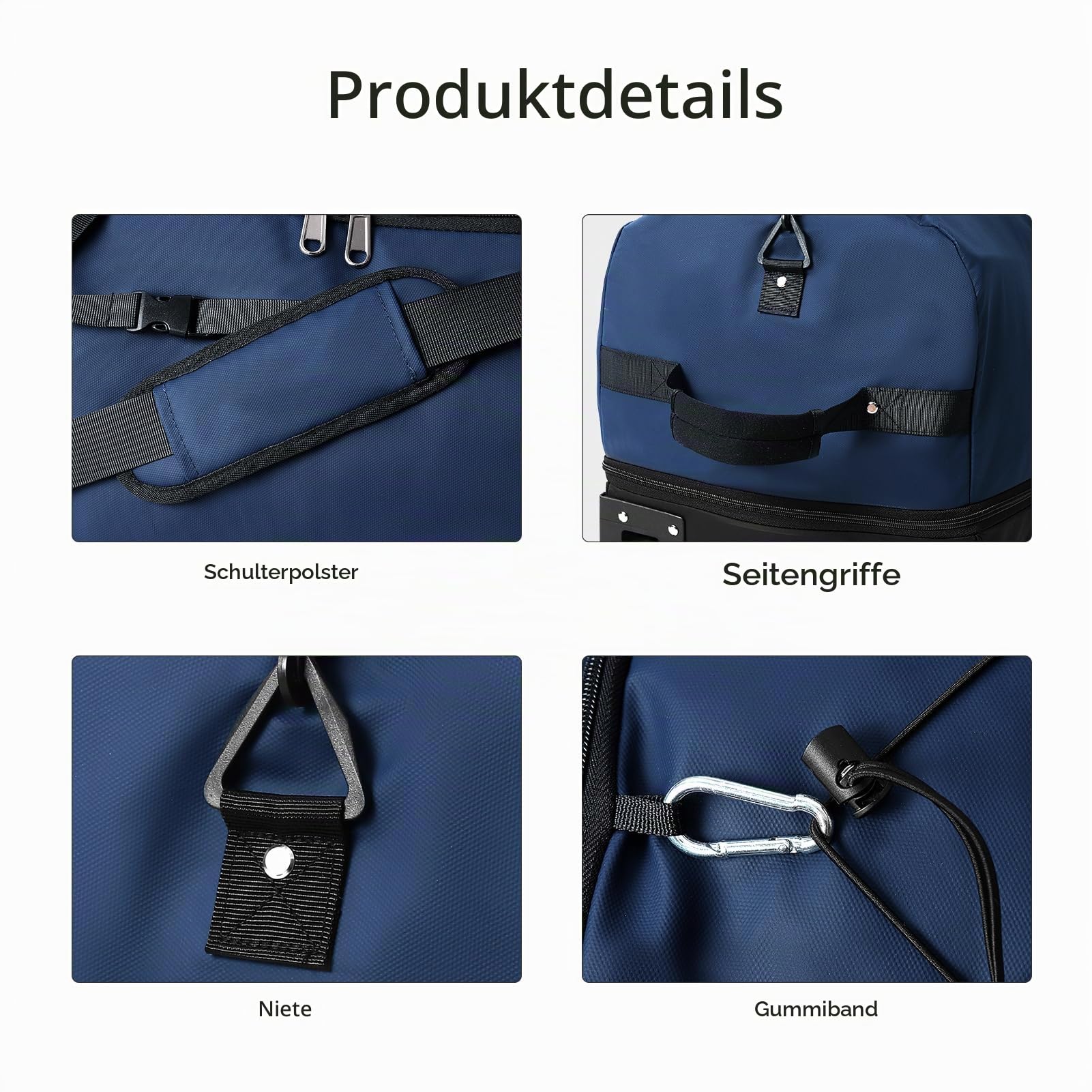 Vomgomfom 32“ Soft-Sided Zusammenklappbar Reisetasche auf Rädern, 110L erweiterbar 140L Rollende Sporttasche mit Passender Aufbewahrungstasche, Marineblau