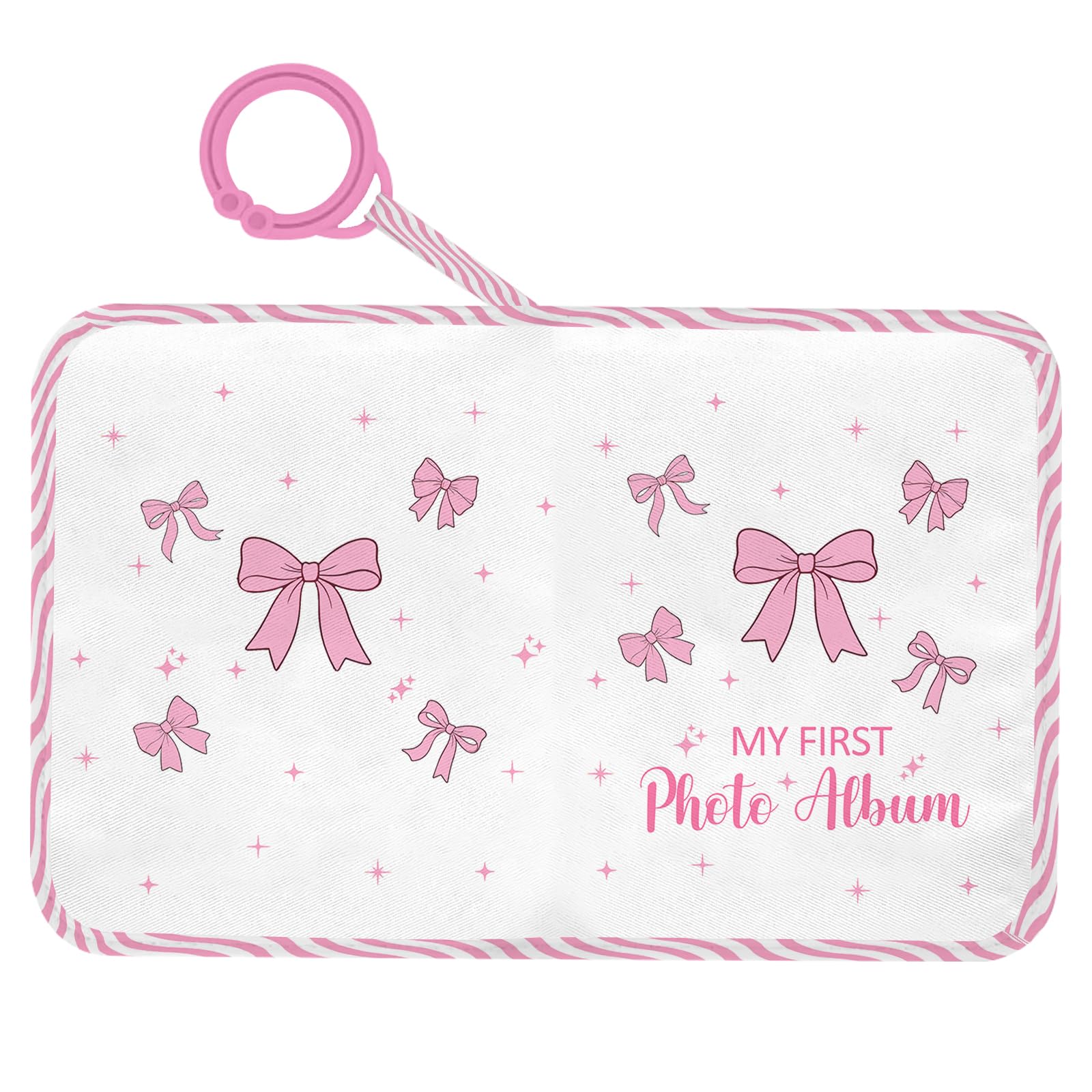 Pink Bow Baby Photo Album Holds 17 6x4 Pictures, Cute Soft Cloth Family Photo Book