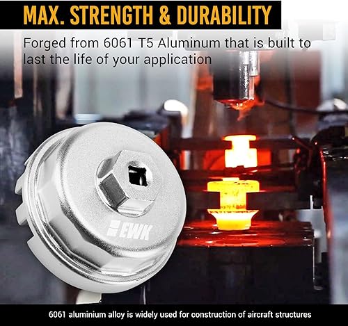 Miniatura 3 de EWK Llave de filtro de aceite de aluminio forjado de 2.520 in con manguera de drenaje, herramienta de cambio de aceite resistente para Toyota,