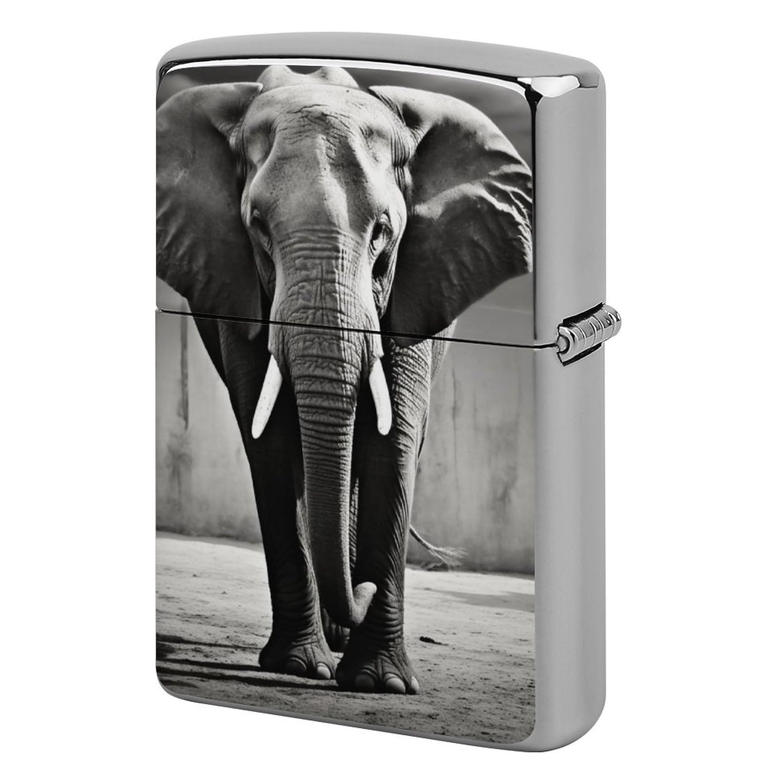 Black and White Elephant Lighter Case Vintage Metal Lighter Cover Reusable Lighter Protective Sleeve Unique Design Personalized Lighter Sleeve Holder Against Dust and Scratches