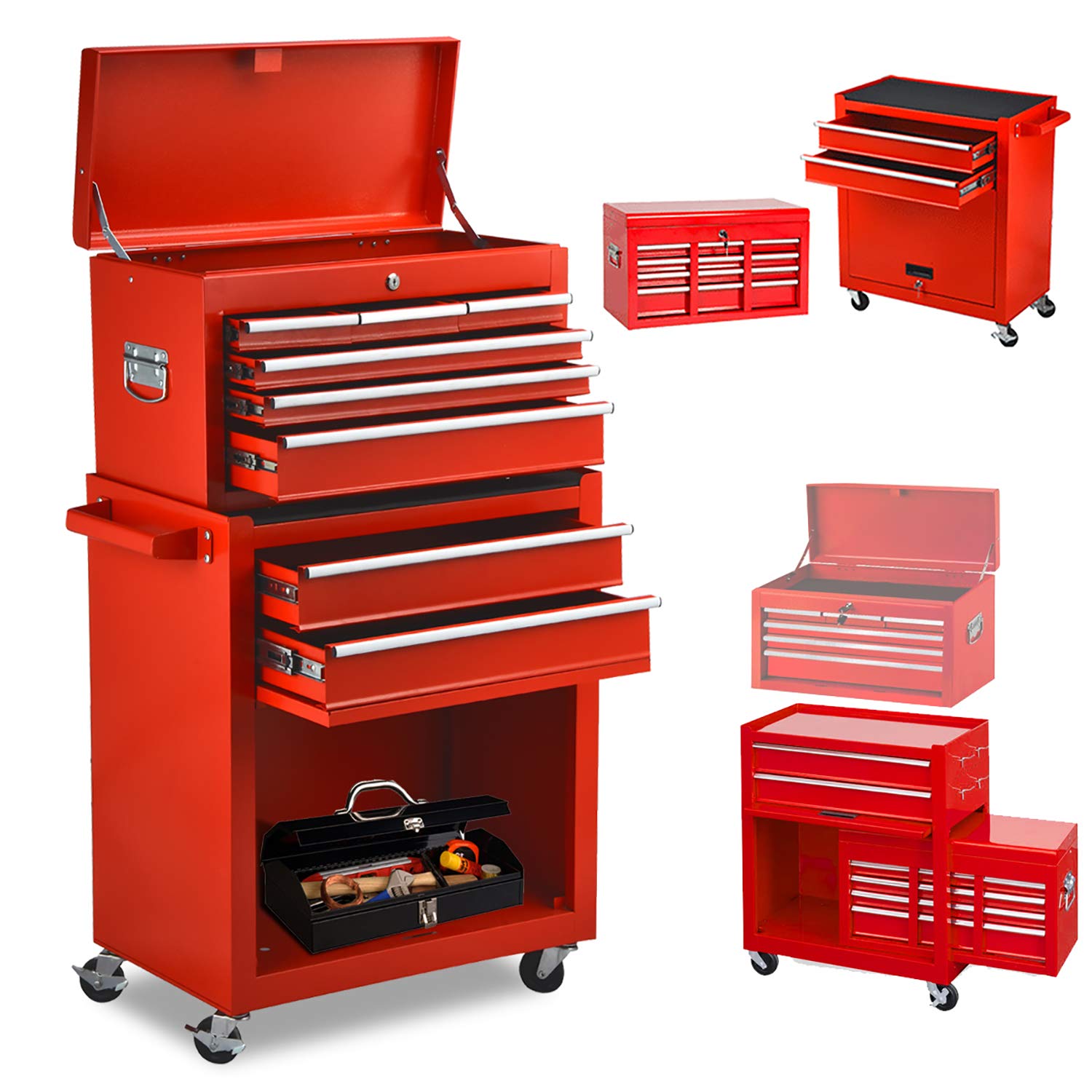 Buy 8 Drawers Large Space Capacity Rolling Tool Chest, 2 in 1 Mobile