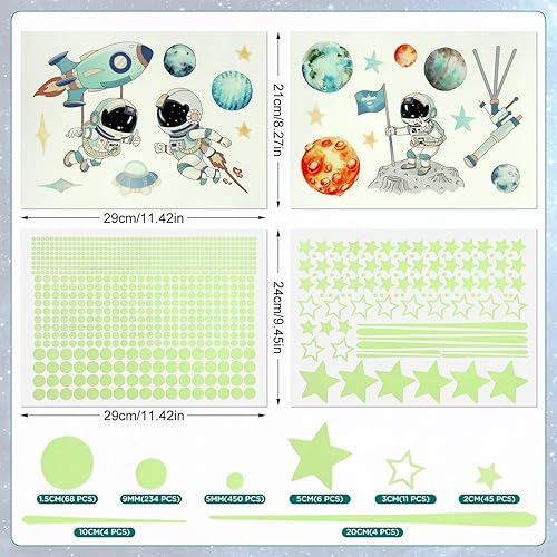 Miniatura 2 de Adhesivo de pared que brilla en la oscuridad del espacio exterior, calcomanías luminosas de pared de astronauta, sistema solar, galaxia, astronomía,