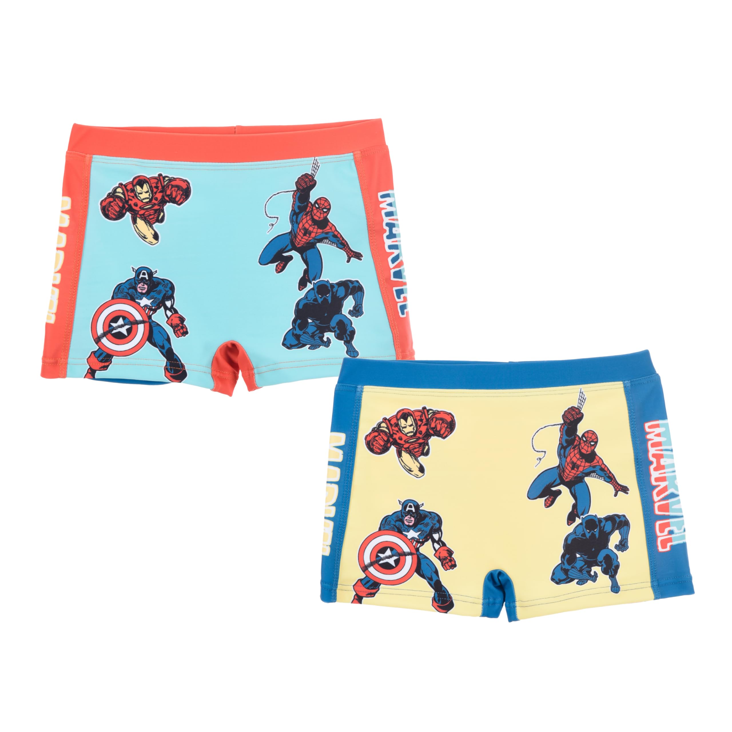 Marvel Avengers Bañador para Niño, 2 Pares de Shorts de Baño Boxer, Superheroe Bañador de Natación para Niños, Tallas 4 a 10 Años