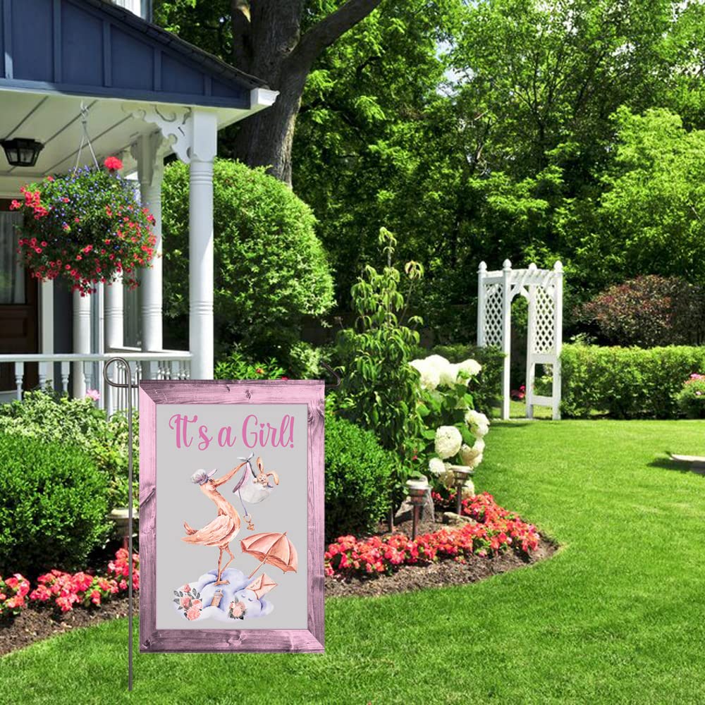 Gartenflagge 'It's A Girl' – Doppelseitig, 30,5x45,7 Cm, Pinker Storch Für Babyparty