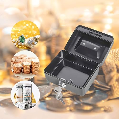 Miniatura 4 de Mini caja de efectivo de acero con bloqueo, pequeña caja de seguridad con asa portátil, banco de dinero sin bandeja de dinero, lata para efectivo